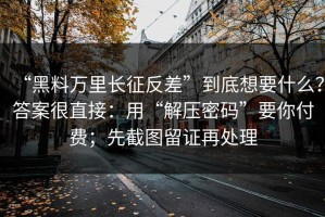 “黑料万里长征反差”到底想要什么？答案很直接：用“解压密码”要你付费；先截图留证再处理
