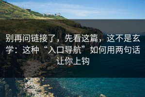 别再问链接了，先看这篇，这不是玄学：这种“入口导航”如何用两句话让你上钩