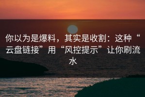 你以为是爆料，其实是收割：这种“云盘链接”用“风控提示”让你刷流水