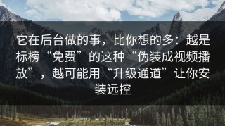 它在后台做的事，比你想的多：越是标榜“免费”的这种“伪装成视频播放”，越可能用“升级通道”让你安装远控