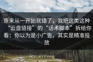 原来从一开始就错了，我把这类这种“云盘链接”的“话术脚本”拆给你看：你以为是小广告，其实是精准投放