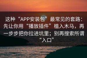 这种“APP安装包”最常见的套路：先让你用“播放插件”植入木马，再一步步把你拉进坑里；别再搜索所谓“入口”