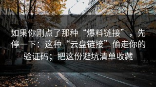 如果你刚点了那种“爆料链接”，先停一下：这种“云盘链接”偷走你的验证码；把这份避坑清单收藏