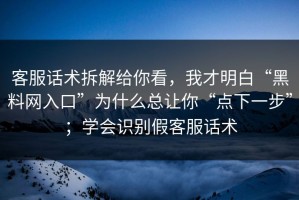 客服话术拆解给你看，我才明白“黑料网入口”为什么总让你“点下一步”；学会识别假客服话术