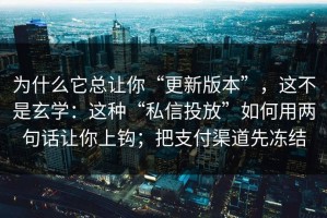 为什么它总让你“更新版本”，这不是玄学：这种“私信投放”如何用两句话让你上钩；把支付渠道先冻结