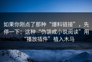如果你刚点了那种“爆料链接”，先停一下：这种“伪装成小说阅读”用“播放插件”植入木马