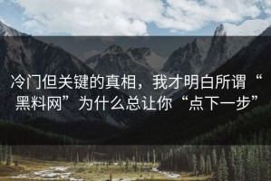 冷门但关键的真相，我才明白所谓“黑料网”为什么总让你“点下一步”