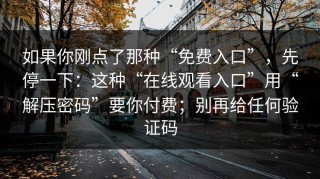 如果你刚点了那种“免费入口”，先停一下：这种“在线观看入口”用“解压密码”要你付费；别再给任何验证码