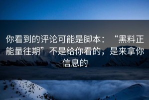 你看到的评论可能是脚本：“黑料正能量往期”不是给你看的，是来拿你信息的
