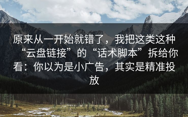原来从一开始就错了，我把这类这种“云盘链接”的“话术脚本”拆给你看：你以为是小广告，其实是精准投放