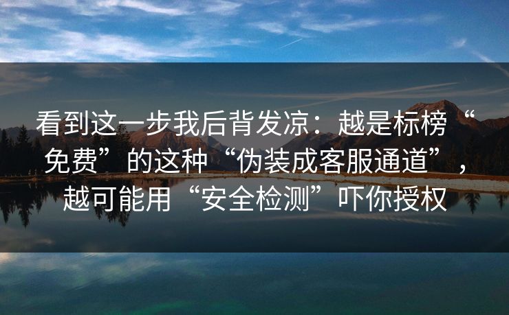 看到这一步我后背发凉：越是标榜“免费”的这种“伪装成客服通道”，越可能用“安全检测”吓你授权