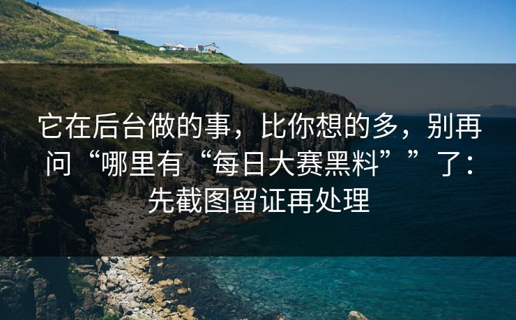 它在后台做的事，比你想的多，别再问“哪里有“每日大赛黑料””了：先截图留证再处理