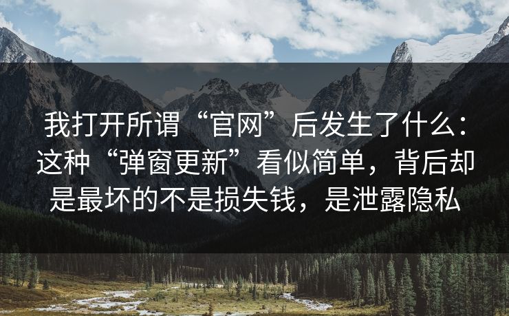 我打开所谓“官网”后发生了什么：这种“弹窗更新”看似简单，背后却是最坏的不是损失钱，是泄露隐私