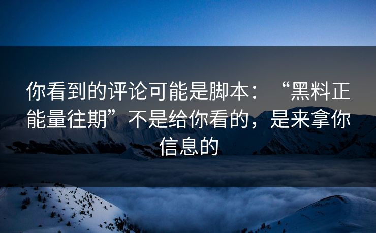 你看到的评论可能是脚本：“黑料正能量往期”不是给你看的，是来拿你信息的