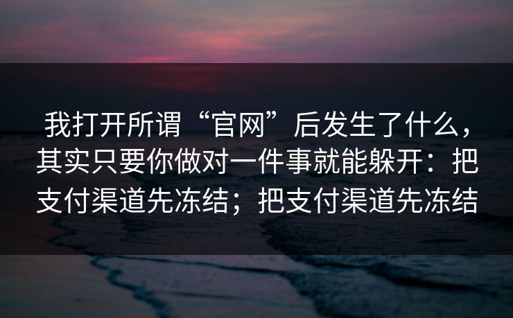 我打开所谓“官网”后发生了什么，其实只要你做对一件事就能躲开：把支付渠道先冻结；把支付渠道先冻结