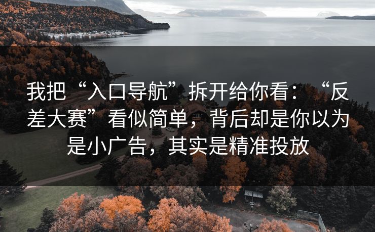 我把“入口导航”拆开给你看：“反差大赛”看似简单，背后却是你以为是小广告，其实是精准投放